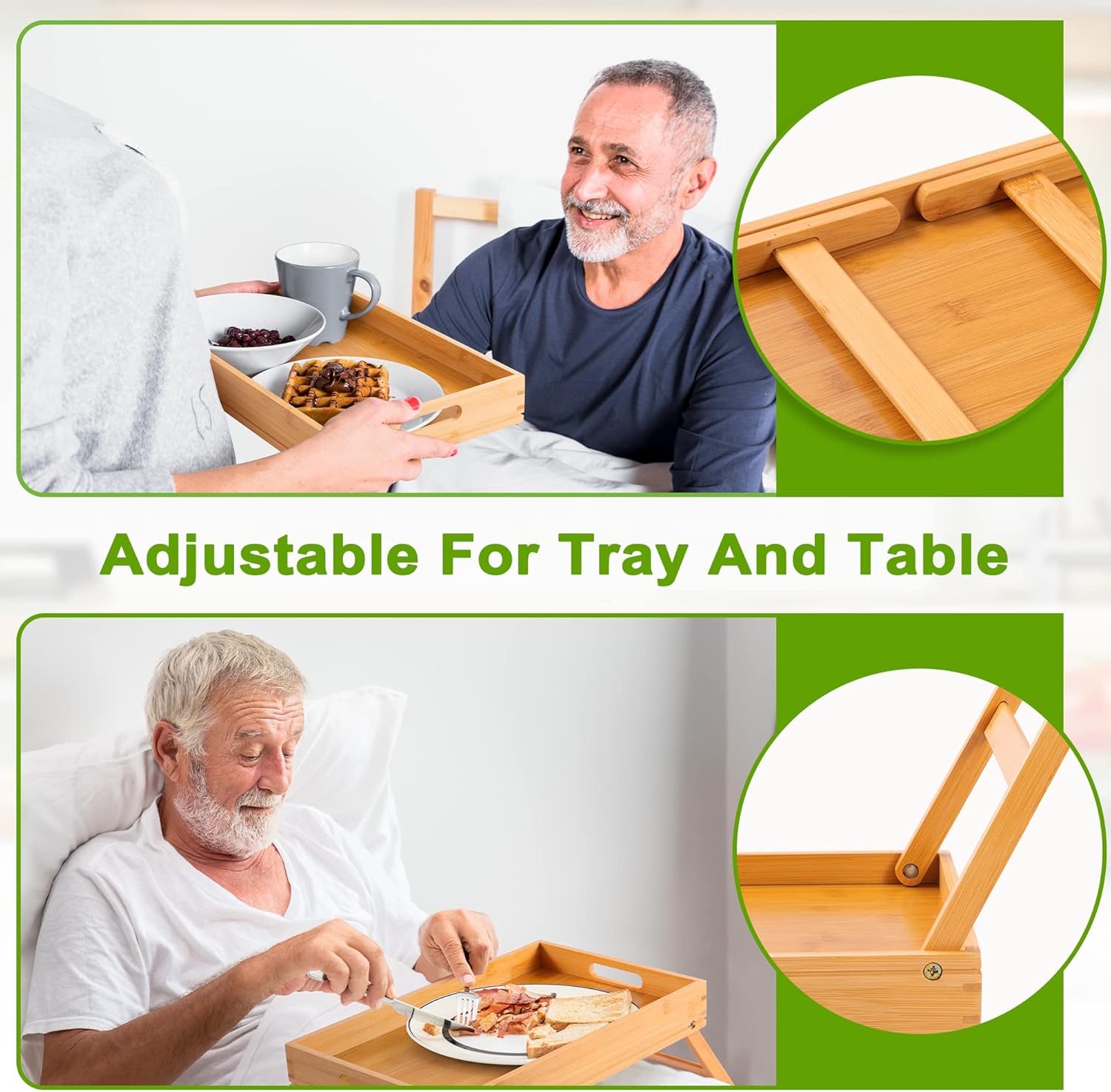 Bamboo Folding Bed Tray Table with Handles and Phone Holder Q14604