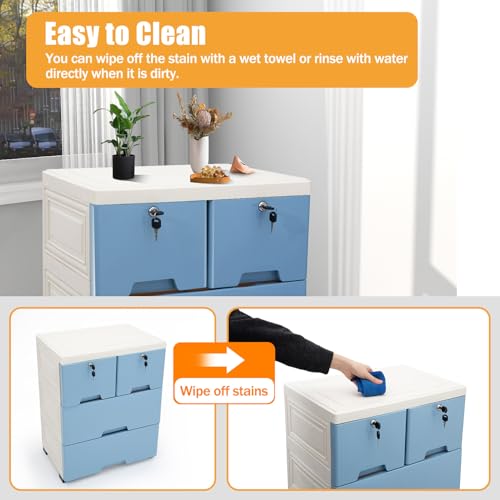 Pink 6 Drawer Plastic Dresser with Wheels D11629