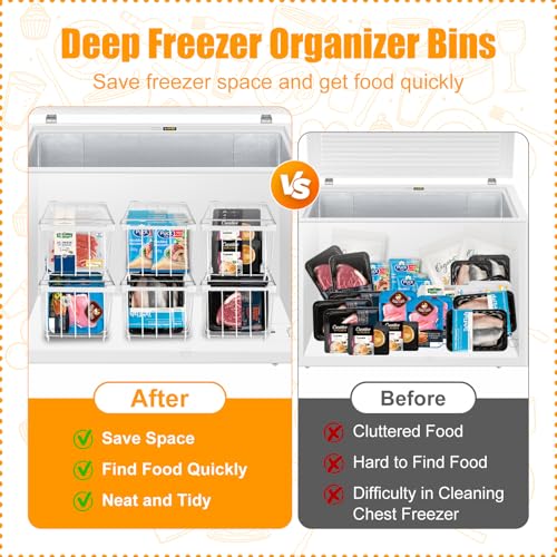 6 Pack Stackable Freezer Organizer Bins with Handles, Black A31204