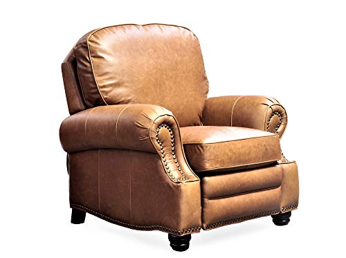 Antique Dark Sanded Bomber Top Grain Leather Recliner Chair with Espresso Wood Legs M30569