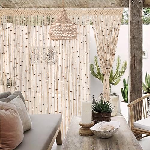 Macrame Beaded Cotton Door String Curtain, 1 Panel 79" x 35" S35820