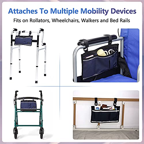 Dark Blue Wheelchair Side Bag with Phone Holder L8514