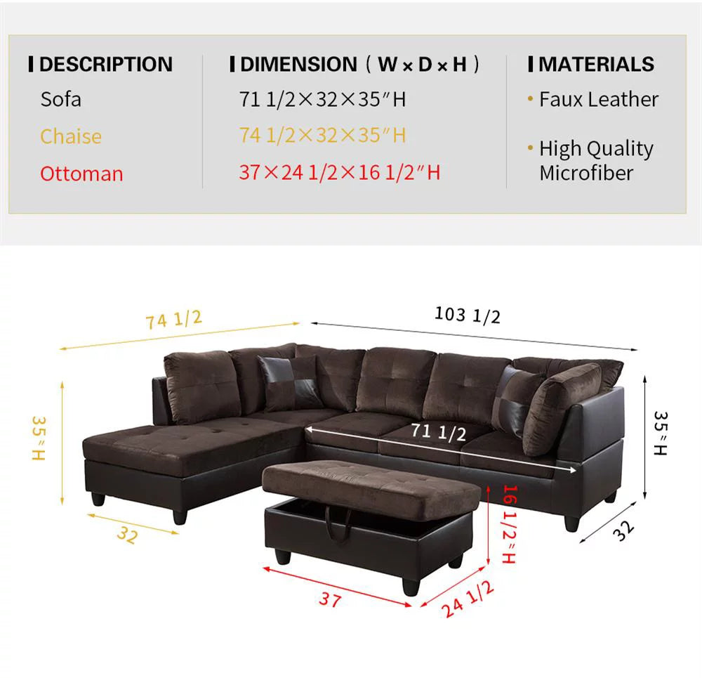 103.5'' Sectional Sofa with Storage Ottoman U88641