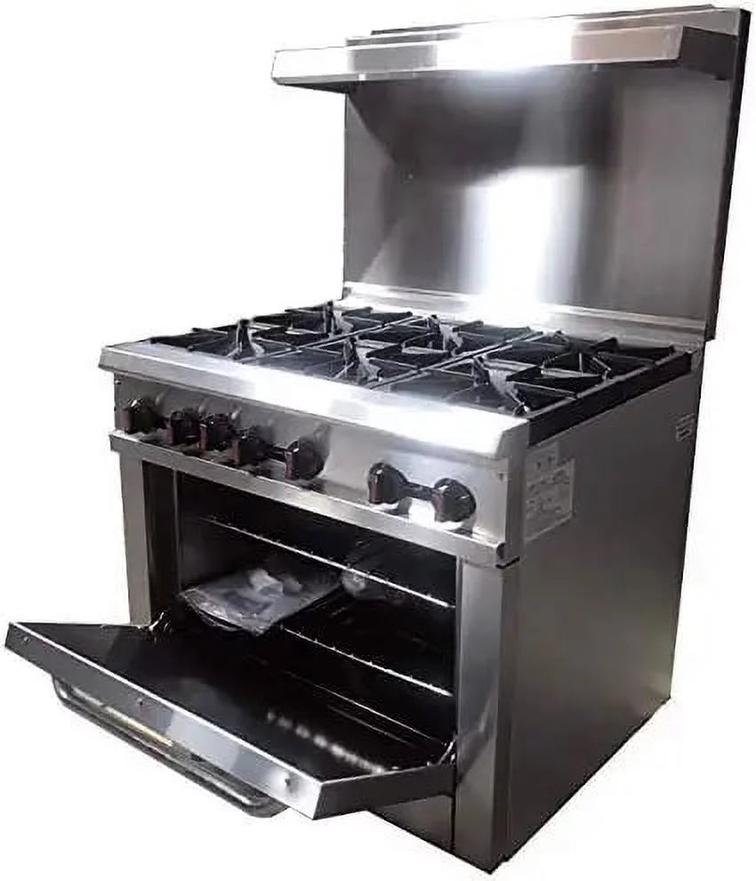 6 Burner Commercial Range and Oven, Stainless Steel, 211000 BTU B604