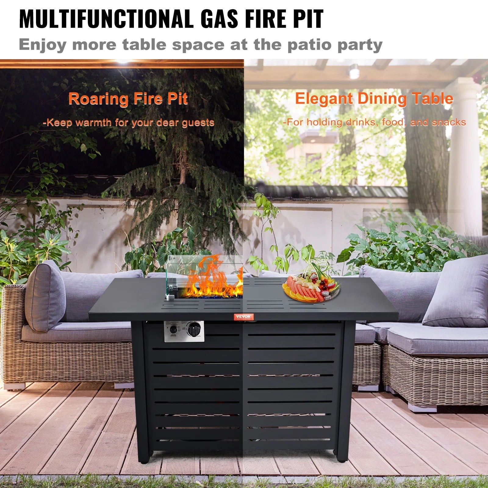 43" Outdoor Propane Gas Fire Pit Table with Glass Tabletop & lid S293104