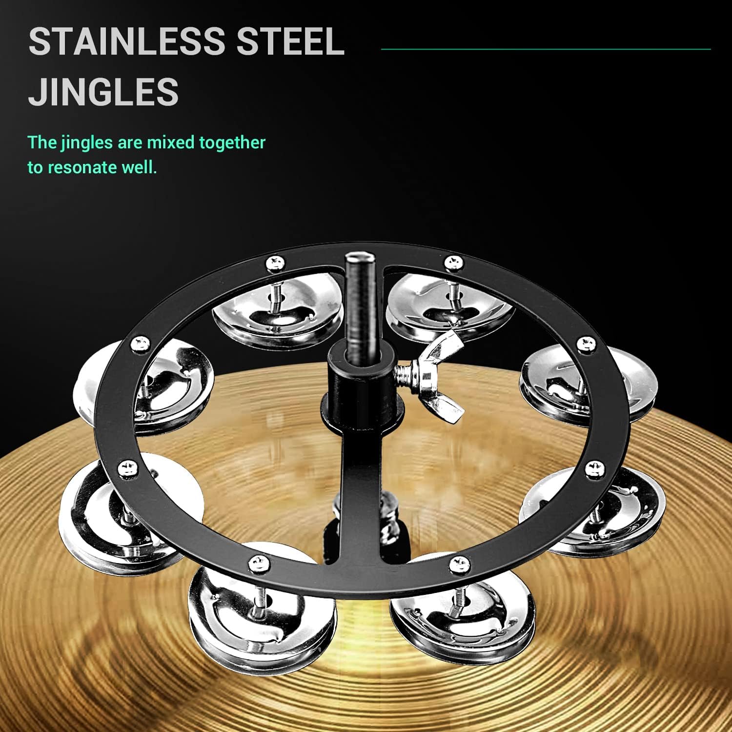 5.5 Inch Mountable Cymbal Hi-hat Tambourine with Single Row 8-pair Stainless Steel Jingles Black U5759