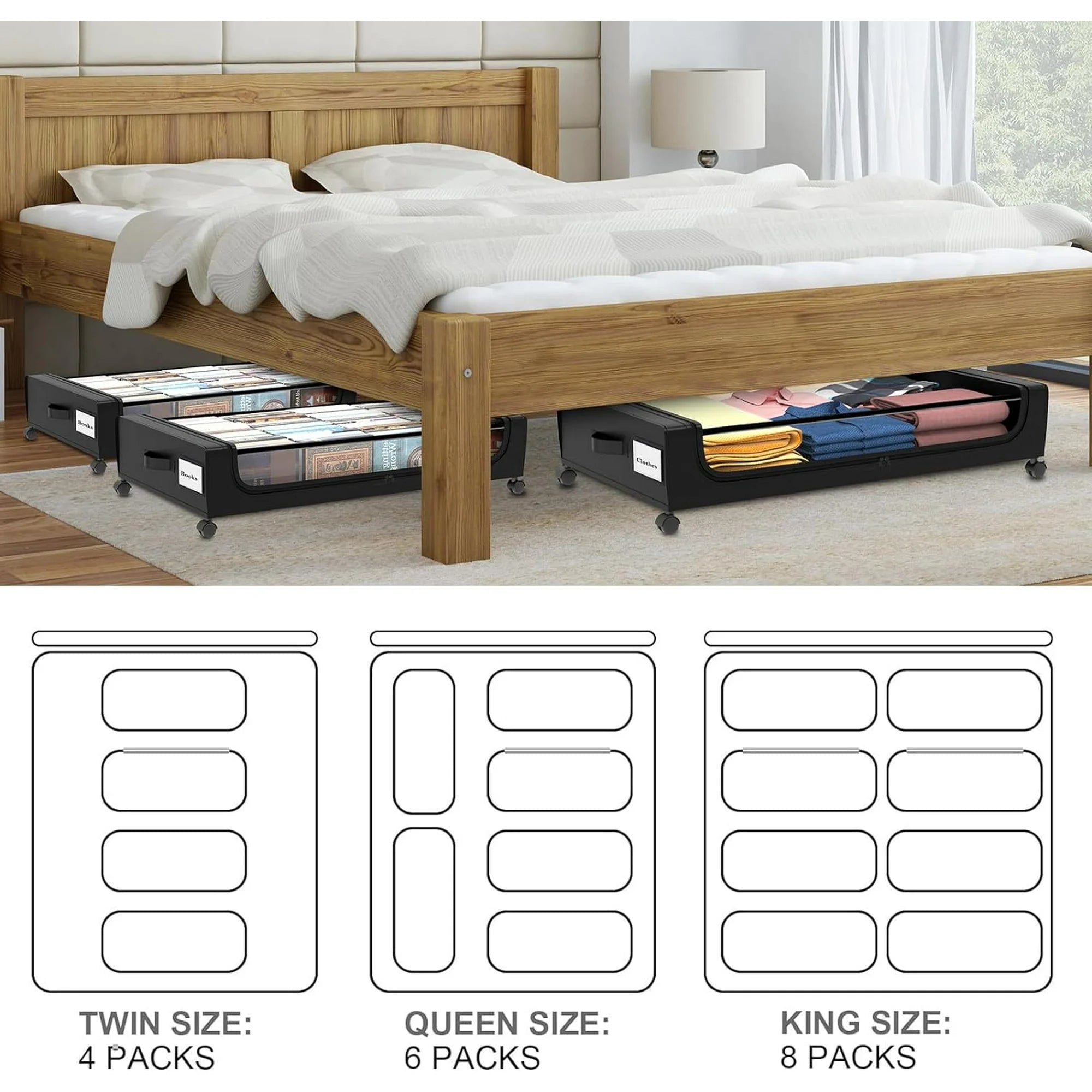 Under Bed Storage with Wheels 2 Pack Large Black V1641