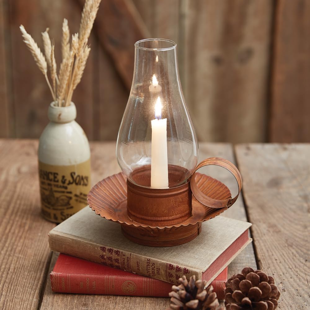 Rustic Chamberstick Candle Holder with Glass Hurricane, 9.25-inch Height S4072
