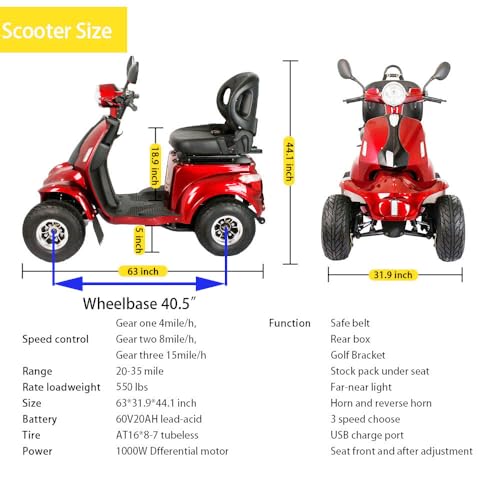Heavy Duty 4-Wheel Electric Mobility Scooter with Adjustable Seat W8596
