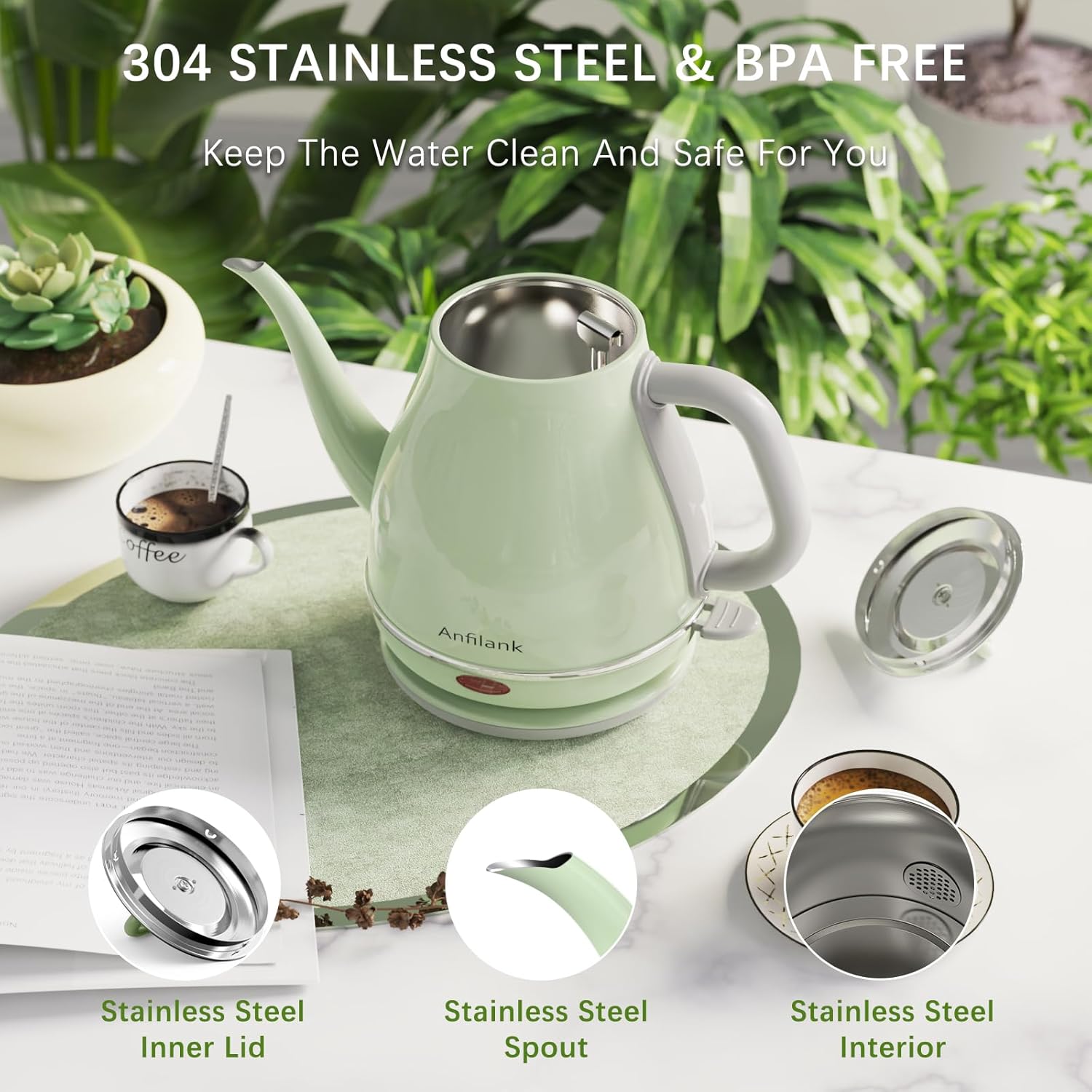 1L 1500W Stainless Steel Electric Gooseneck Kettle I303992