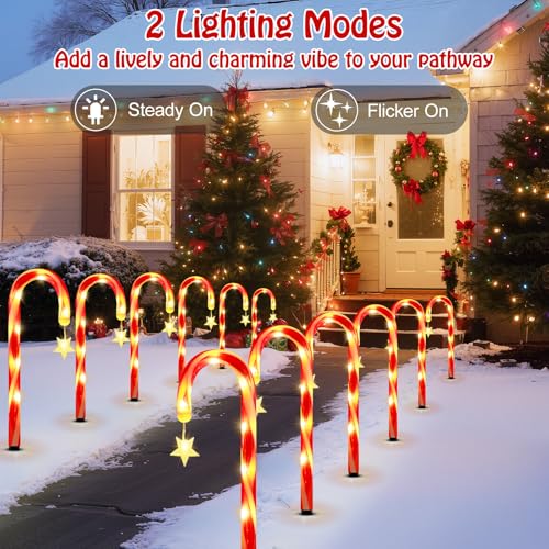 24 Pack Solar Candy Cane Lights with 216 LED Beads Q637019