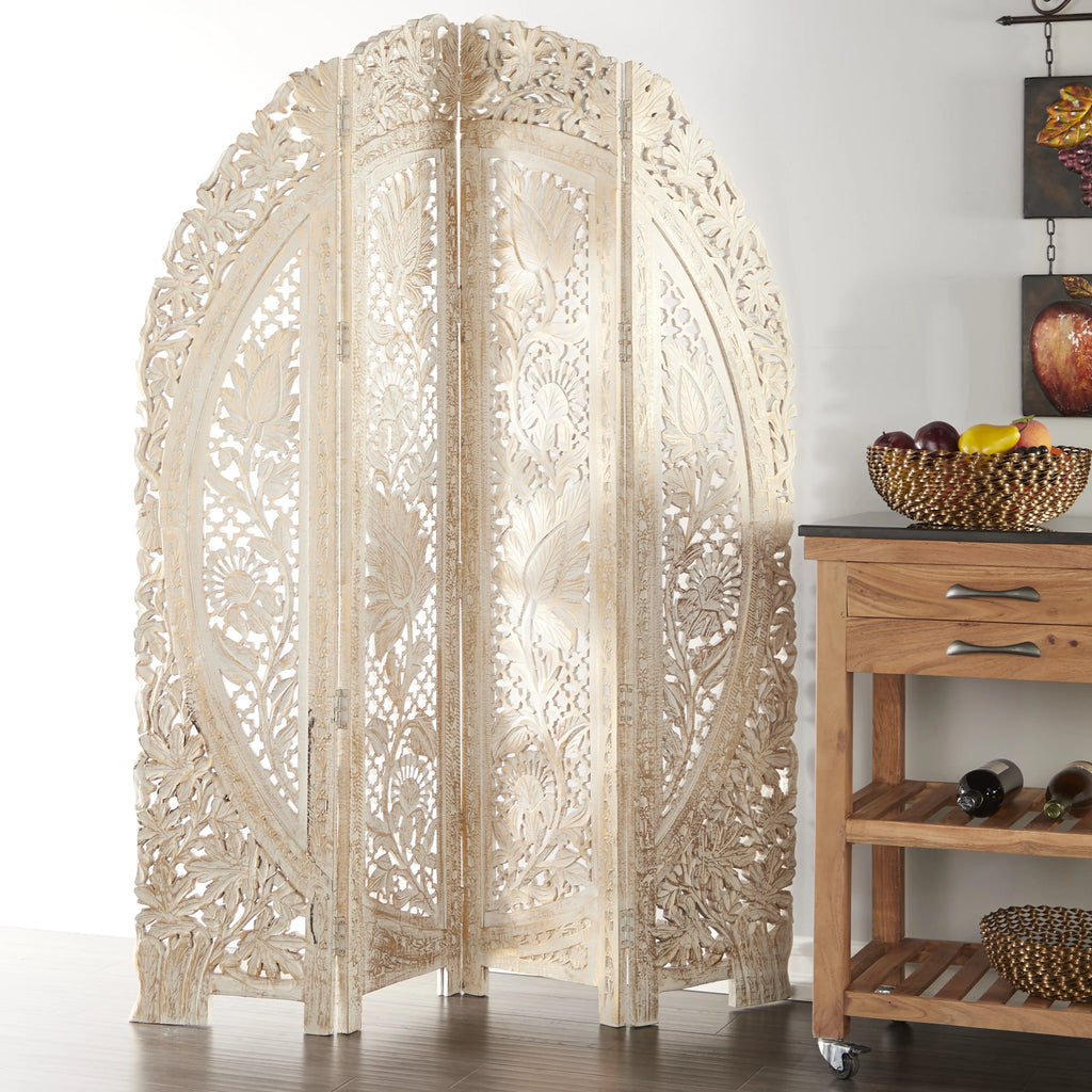 White Wood Arched 4 Panel Room Divider Screen G292