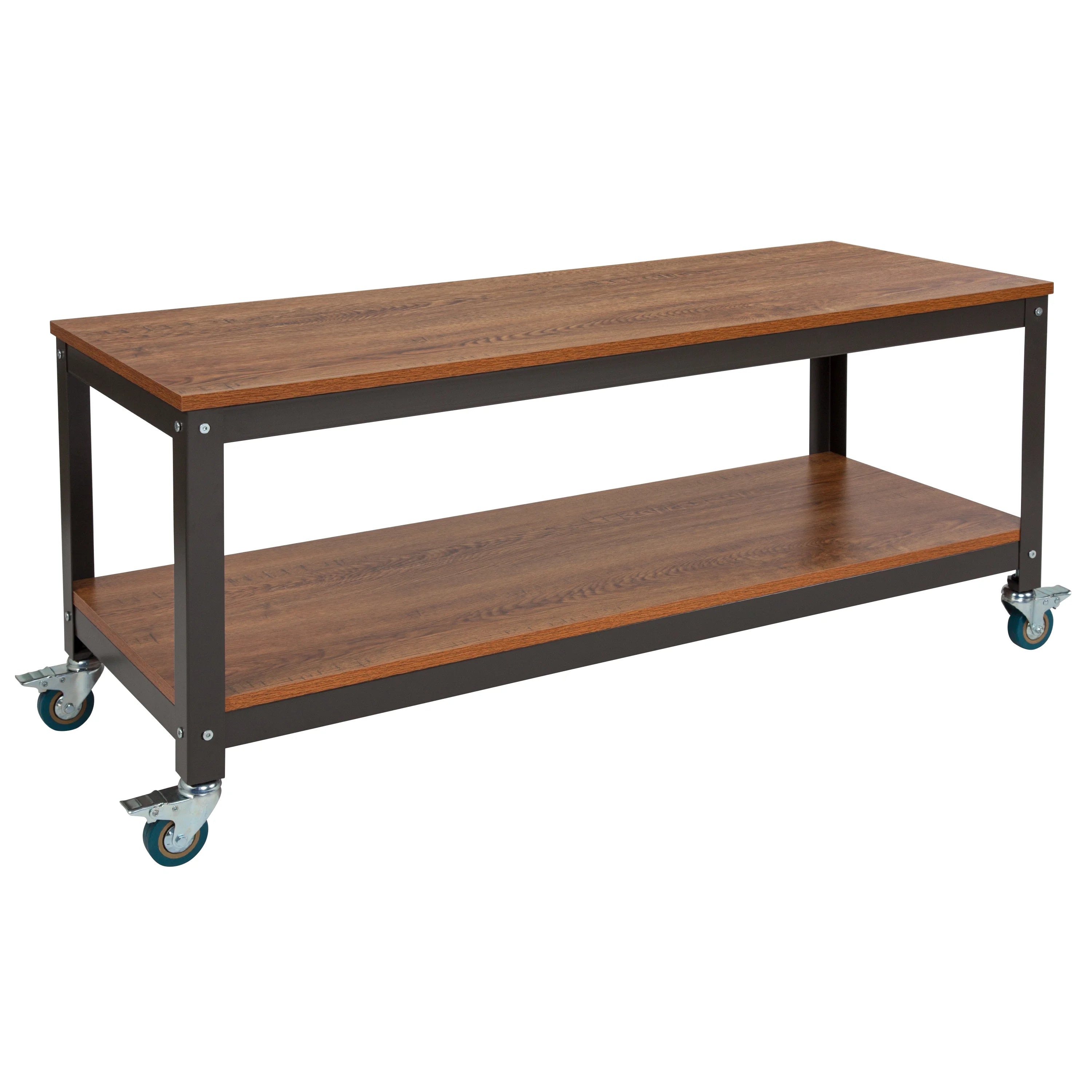 Brown Oak Wood Grain TV Stand with Metal Wheels L74422