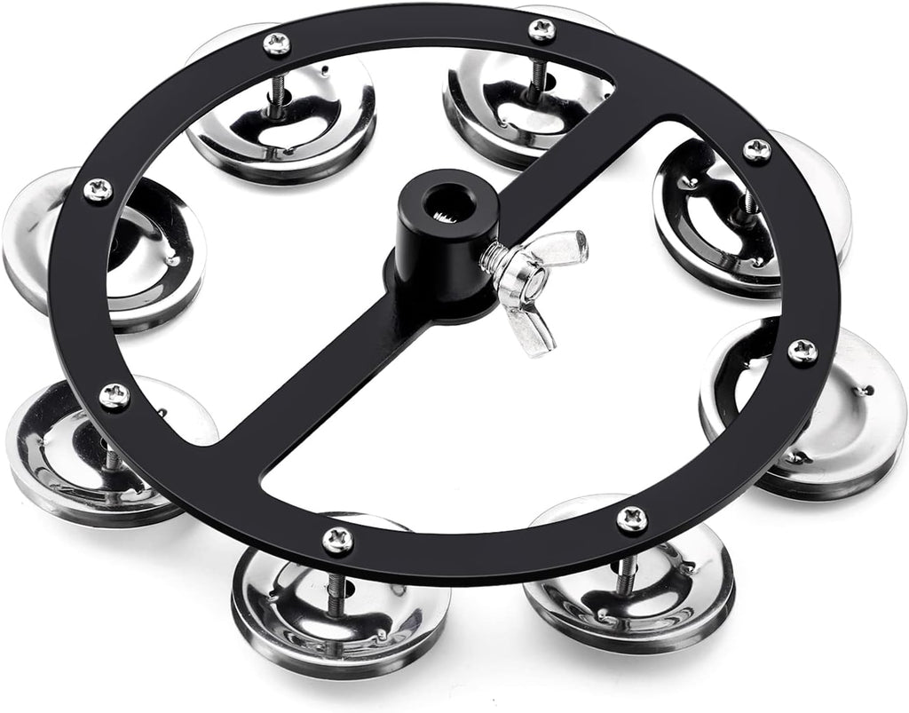 5.5 Inch Mountable Cymbal Hi-hat Tambourine with Single Row 8-pair Stainless Steel Jingles Black U5759