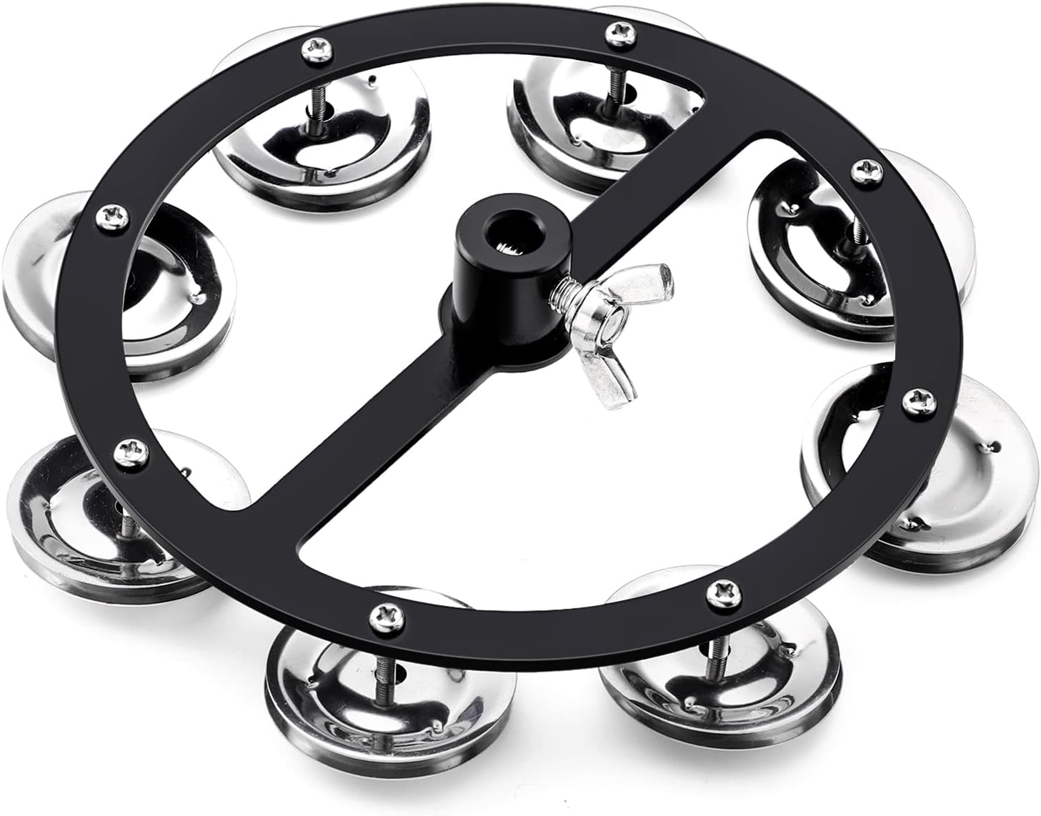 5.5 Inch Mountable Cymbal Hi-hat Tambourine with Single Row 8-pair Stainless Steel Jingles Black U5759