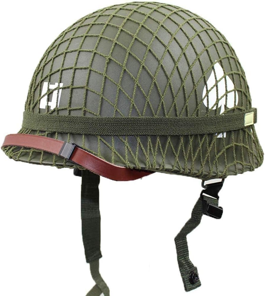 Green M1 Helmet Replica with Net and Canvas Chin Strap R4872