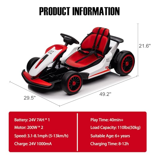 24V Electric Drift Kart with 2X200W Motor, 7AH Battery V78145