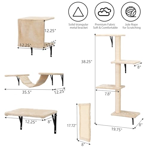 Grey Wall Mounted Cat Shelves Set of 5 U7400