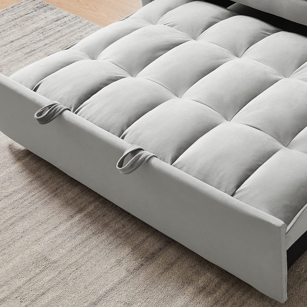 Gray Velvet Convertible Sofa Bed with Pullout Bed J8563