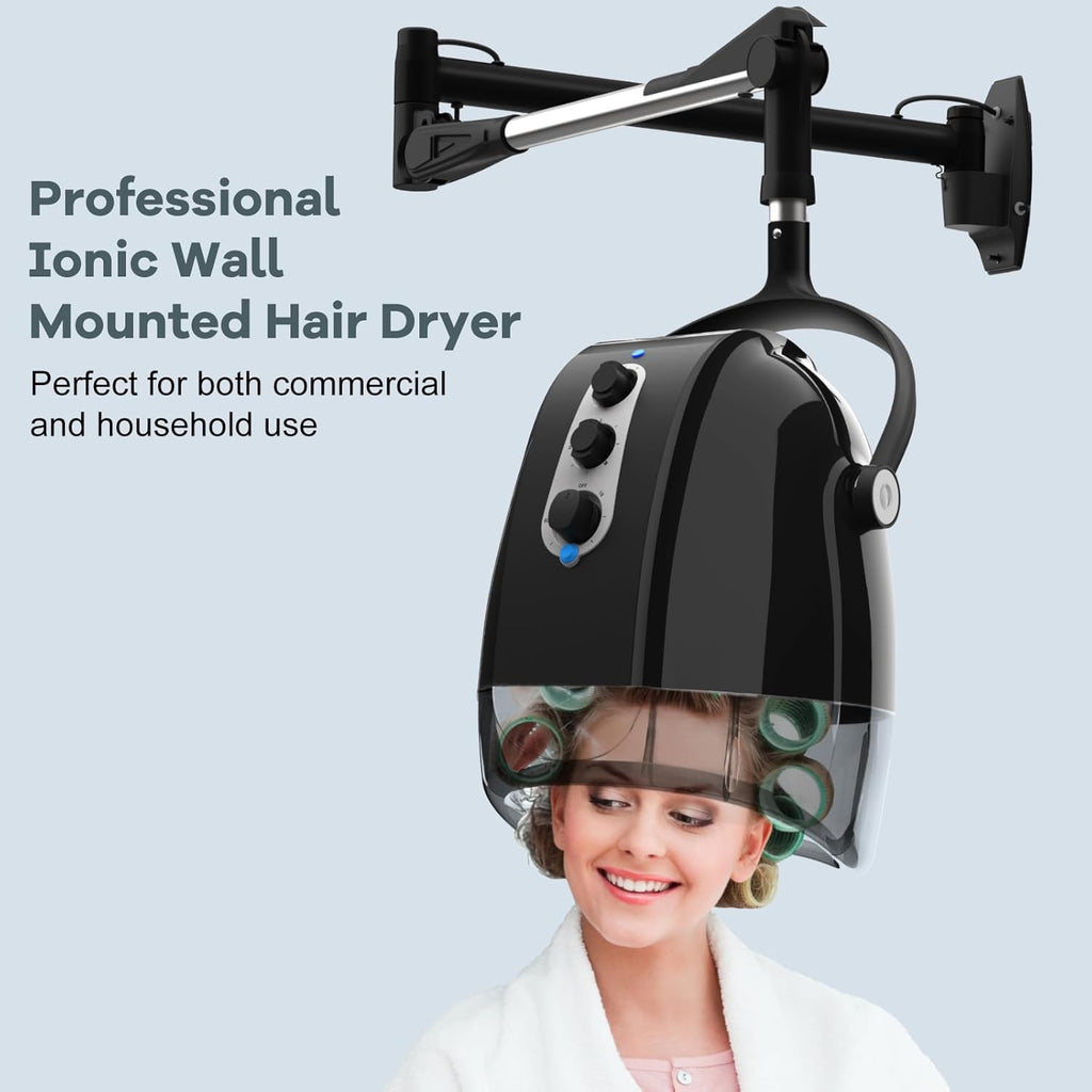Wall Mount Hooded Salon Hair Dryer, Ionic, Temperature & Drying Adjustable, 60-Minute Timing Z586