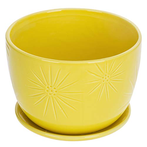 7 Inch White Ceramic Plant Pot with Drainage Hole and Saucer L724310