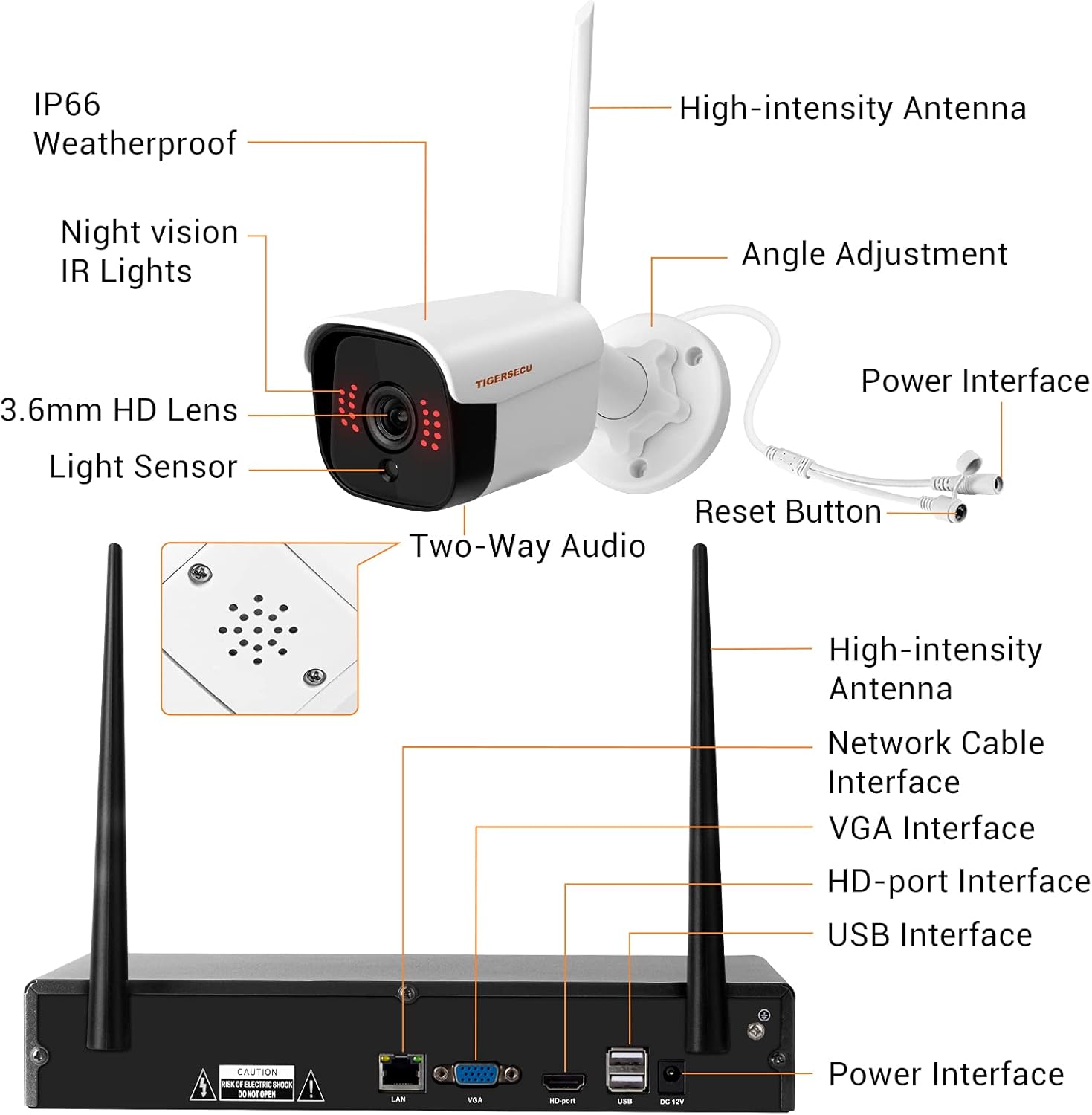 1080P WiFi NVR Security Camera System with Two Way Audio, 1TB Hard Drive, 8 Channel NVR with 4 1080P Wi-Fi IP Cameras B4724