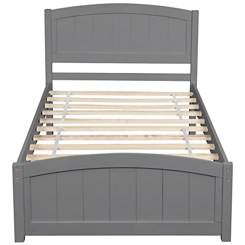 Twin Platform Bed Wood Bed Frame with Headboard and Footboard, Grey G851
