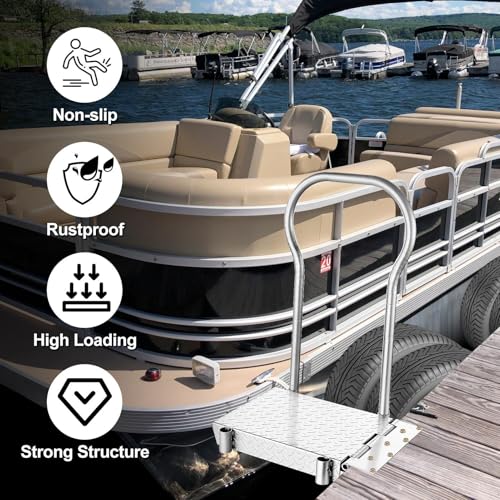 Folding Boat Boarding Platform with Handrail 500LBs Load Non-Slip Heavy Duty Steel Q6404
