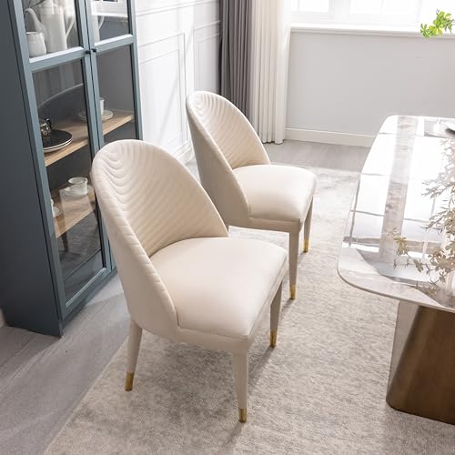 Beige Velvet Set of 2 Dining Chairs with Solid Wood Legs L33831