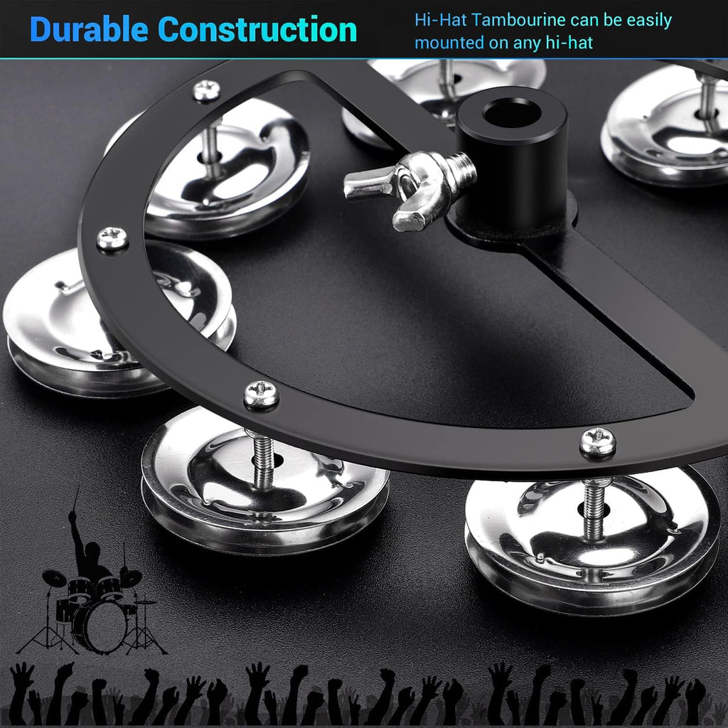 5.5 Inch Mountable Cymbal Hi-hat Tambourine with Single Row 8-pair Stainless Steel Jingles Black U5759