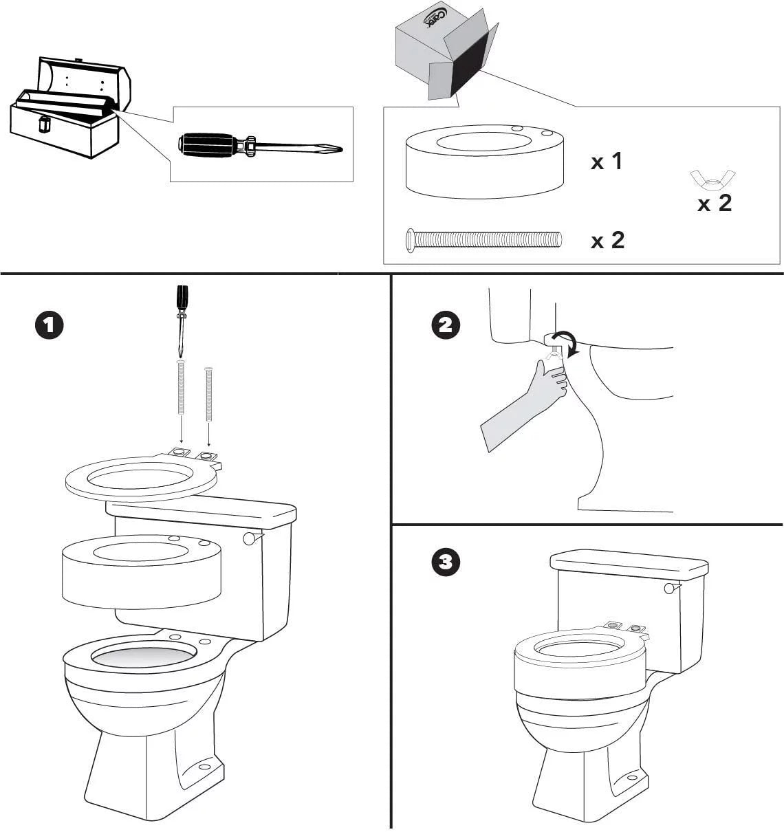 Raised Toilet Seat, White, 300 lb Capacity Q69347