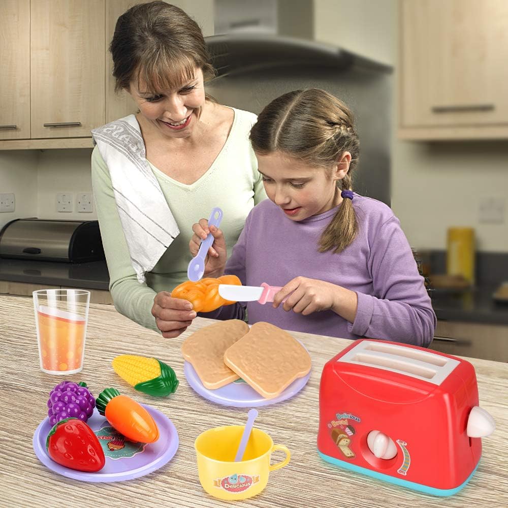 Kids Assorted Kitchen Appliance Toys, Pretend Kitchen Toy Set Includes Coffee Maker, Blender and Toaster, Cutting Play Food and Kitchen Utensils Accessories K589875