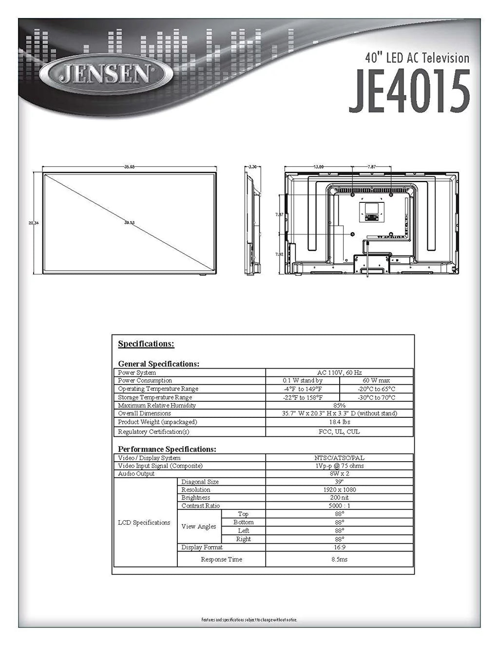 40" LED HDTV with Remote Control S44799