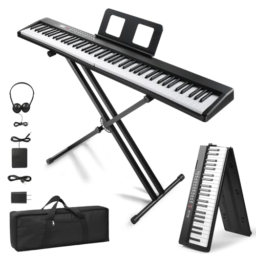 88 Keys Weighted Digital Piano with Stand, Bag, Pedal, Headphones R2422