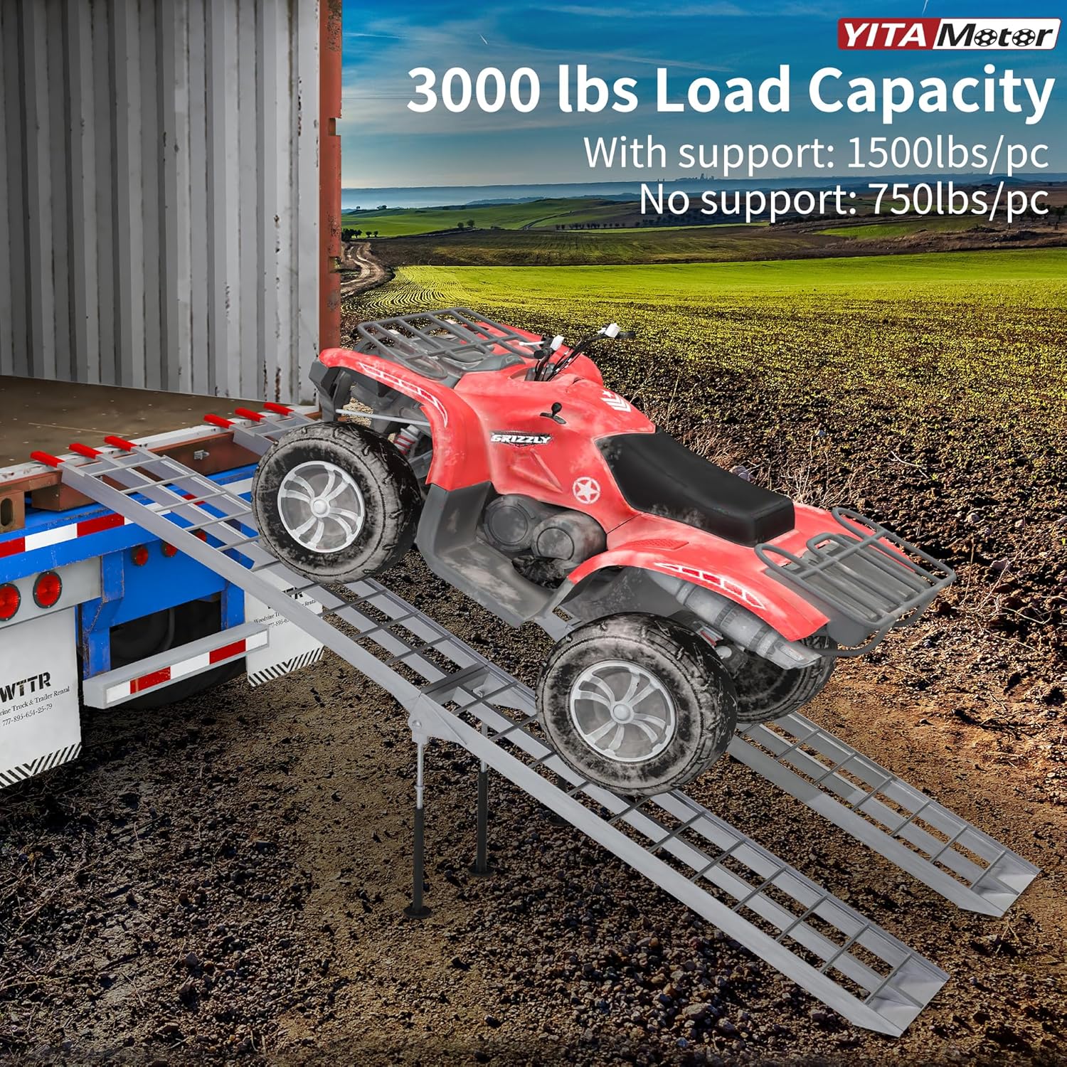 7.5ft Aluminum Folding ATV Ramps with Removable Support Legs, 2pcs Z48518