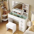 White Vanity Desk with Mirror and LED Lights, 5 Drawers, Stool T449769
