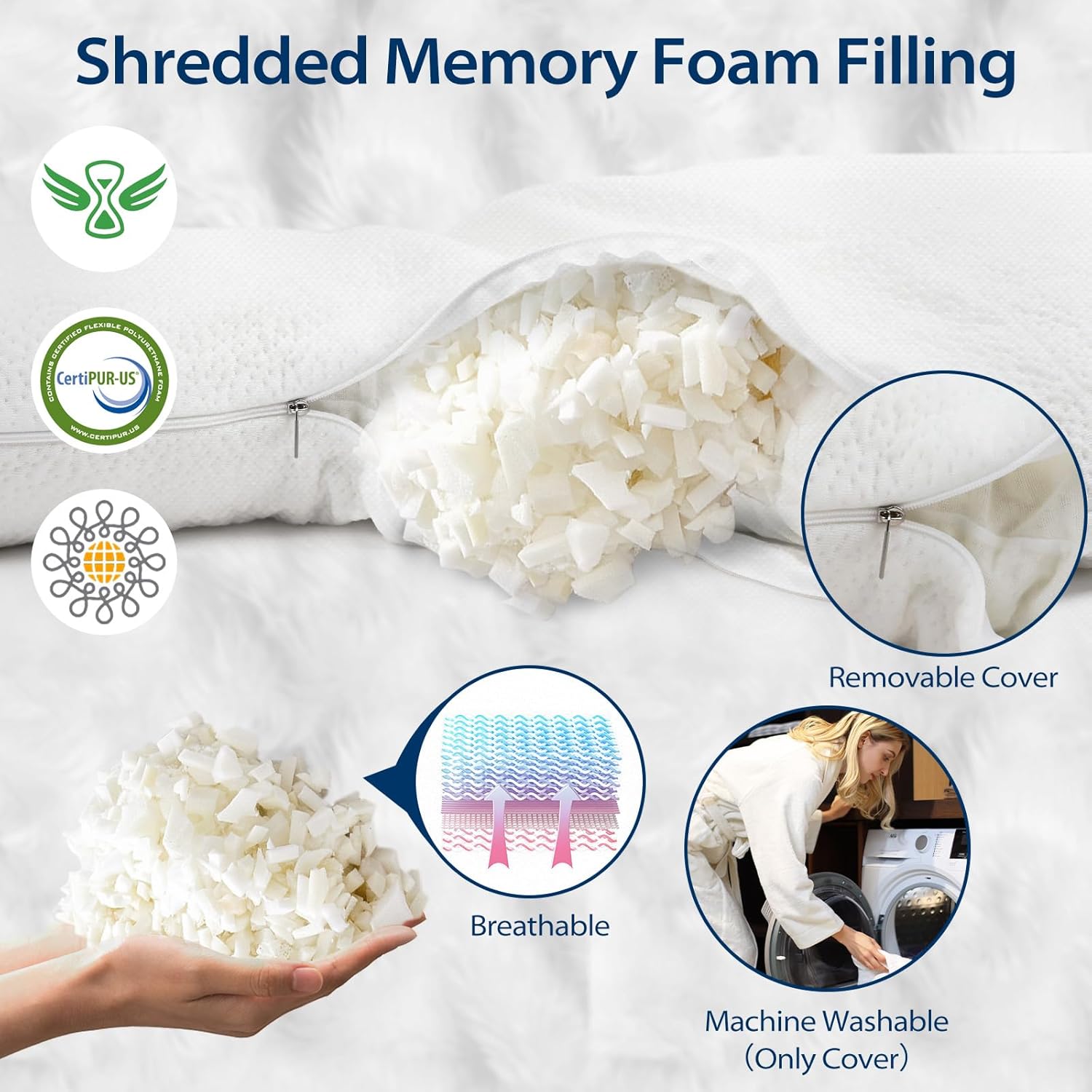 Shredded Memory Foam Body Pillow with Cover M239388