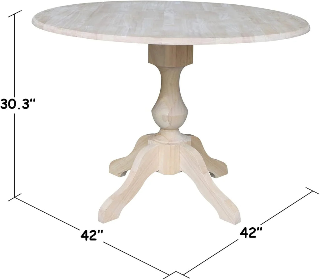 Round Dual Drop Leaf Pedestal Dining Table, Unfinished X283109