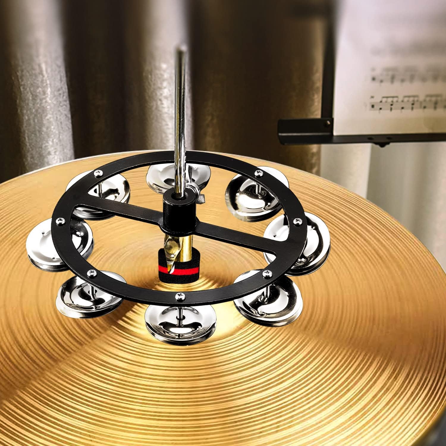 5.5 Inch Mountable Cymbal Hi-hat Tambourine with Single Row 8-pair Stainless Steel Jingles Black U5759
