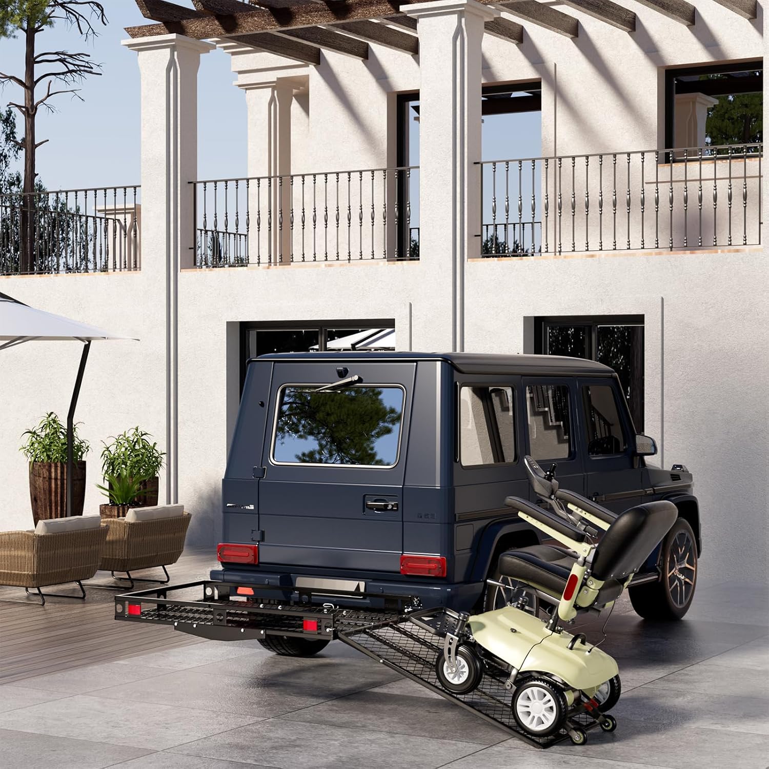 500 LBS Capacity Heavy-Duty Hitch Mount Mobility Scooter Carrier with Foldable Ramp P24996