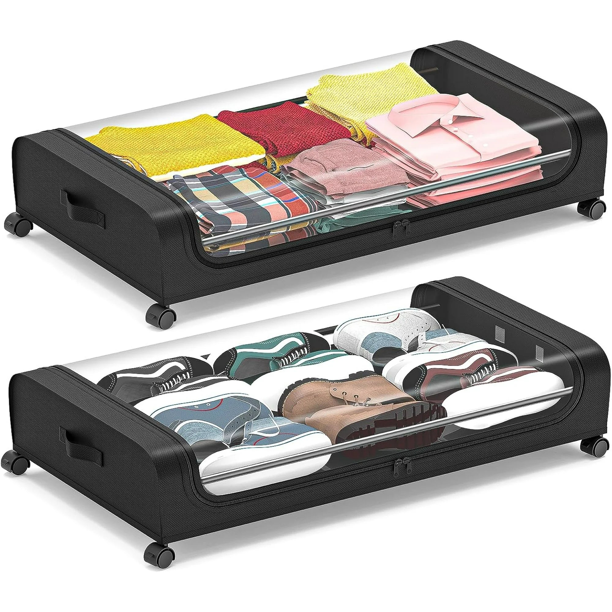 Under Bed Storage with Wheels 2 Pack Large Black V1641