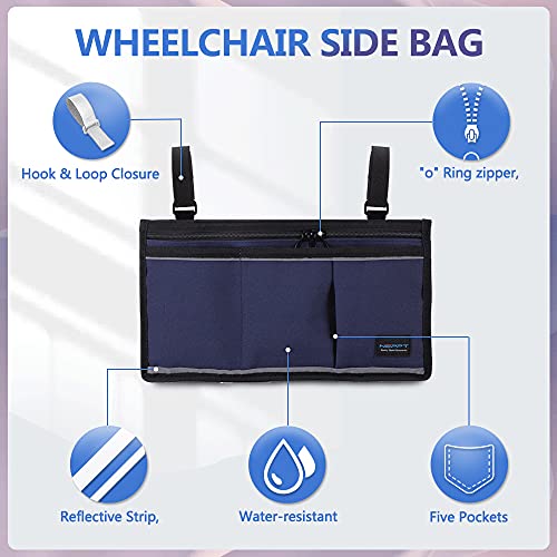 Dark Blue Wheelchair Side Bag with Phone Holder L8514