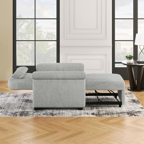Beige Convertible Single Sofa Bed with Pillow and Adjustable Backrest E156738