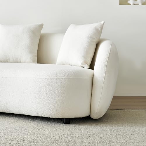 Curved Boucle Cream 4 Seater Sofa with 4 Throw Pillows H512502
