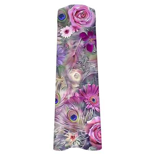 Vintage Ethnic Floral Boho Summer Maxi Dress with Pockets Buttons V Neck I4454