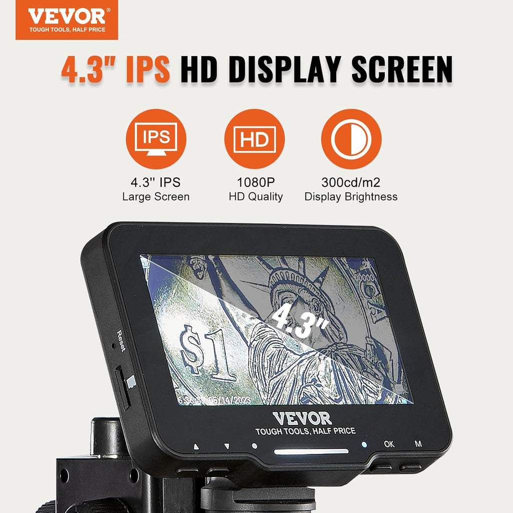 4.3" IPS Screen 50X-1000X Magnification LCD Digital Microscope with 8 LED Lights and 32GB SD Card X9759