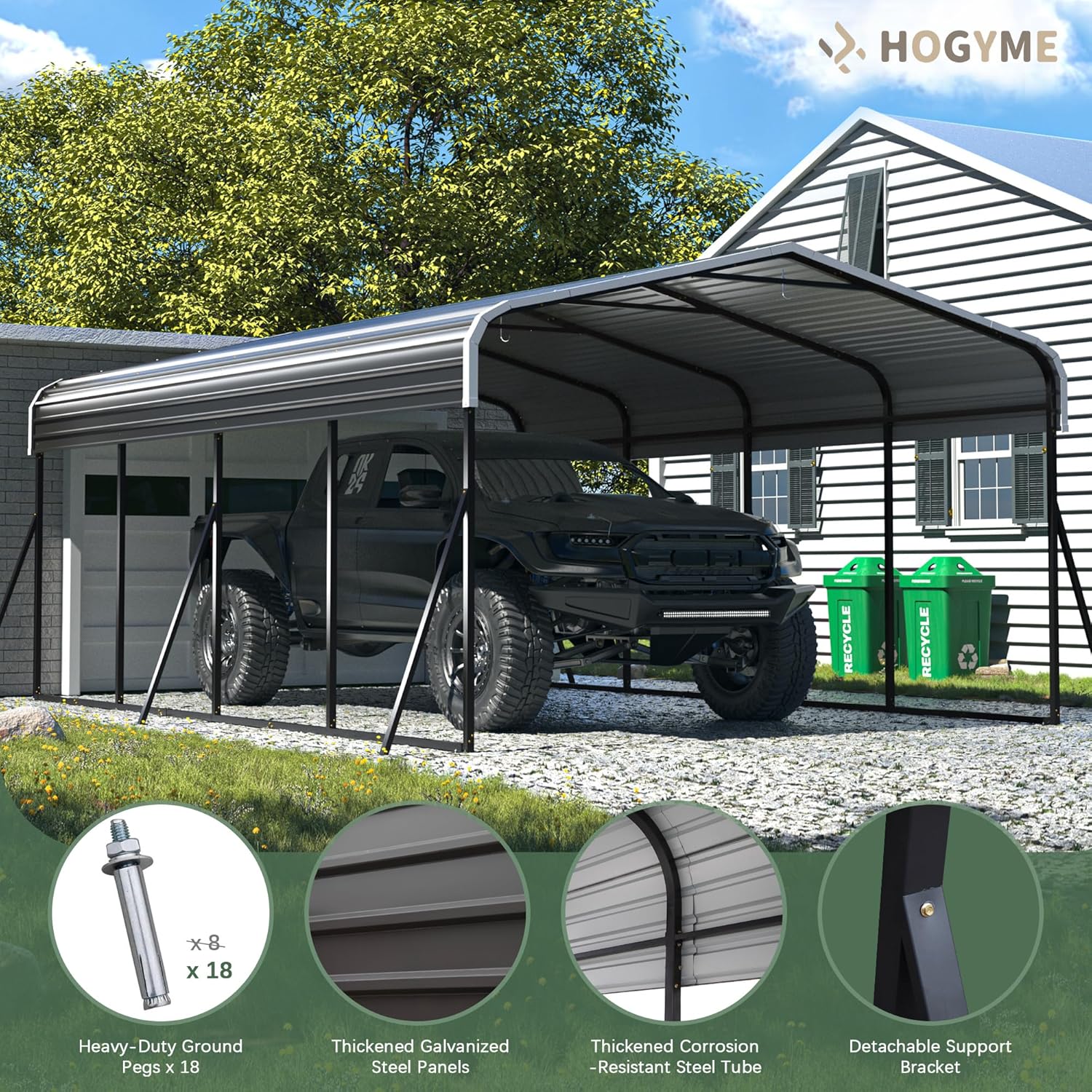 Grey Heavy Duty Galvanized Steel Carport Canopy 12x20 FT B943