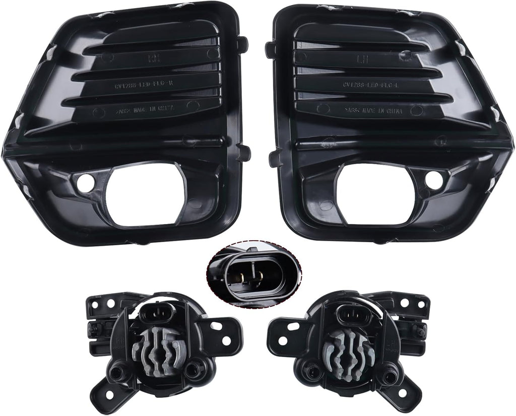 LED Fog Light Set 5pcs Front Bumper Lamp Assembly With Wire Harness Bulbs Cover Bezels E10495