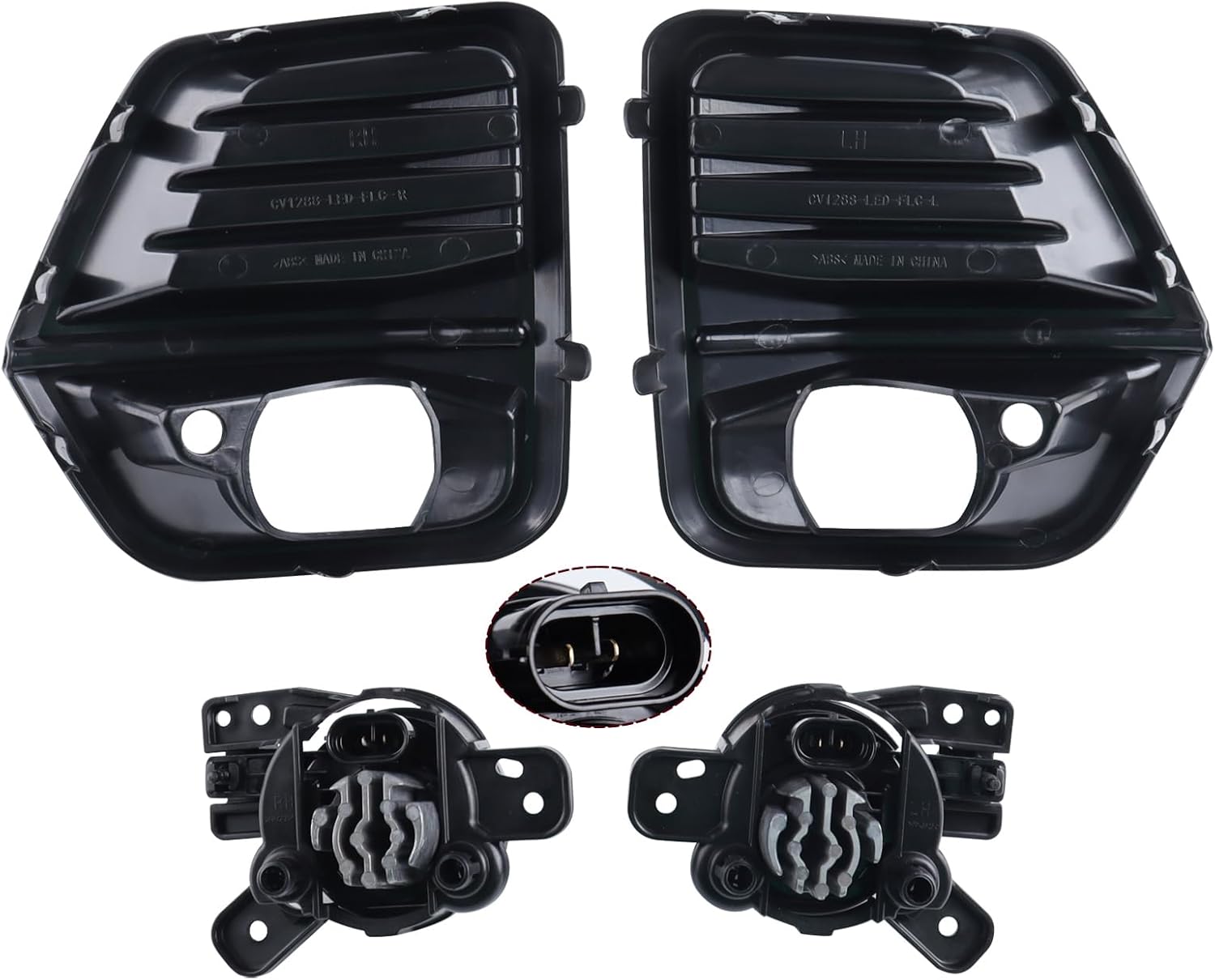 LED Fog Light Set 5pcs Front Bumper Lamp Assembly With Wire Harness Bulbs Cover Bezels E10495