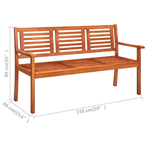 Rustic Brown Solid Eucalyptus Wood 3-Seater Patio Bench with Backrest X865070